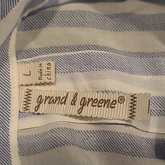 Grand and greene sz L blue striped button front shirt - Picture 6 of 7